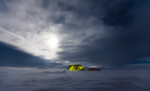 avventura, Camp, Campeggio, nuvole, freddo, cielo coperto, neve