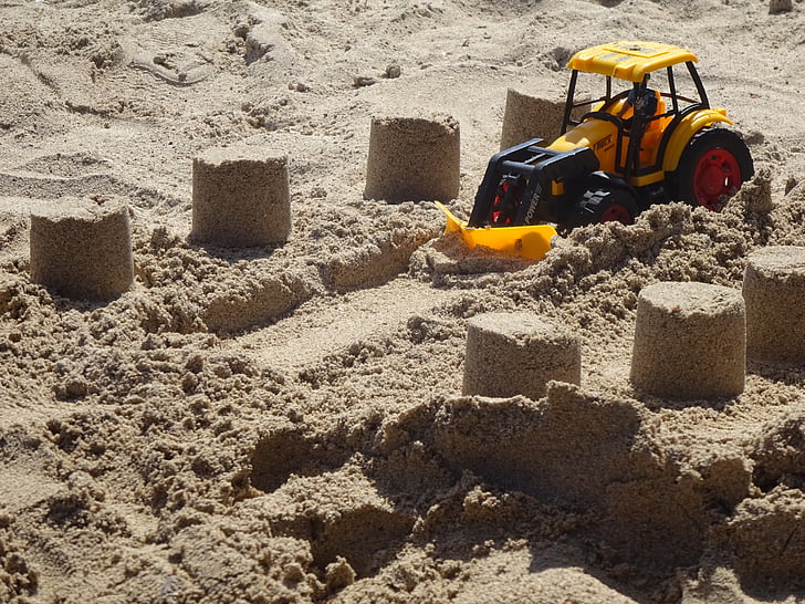 toys, tractor, beach, sand, urban