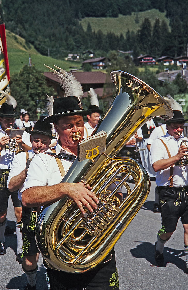 traje, movimiento, tuba, instrumento, instrumento de viento, aduanas, Festival
