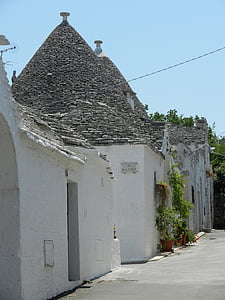 Nyaralókunyhó, ház, Olaszország, Puglia, Alberobello, építészeti, falu