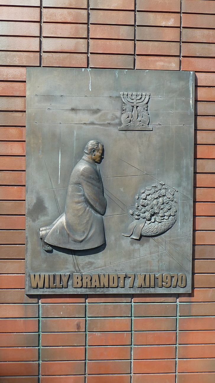Warszawa, brons plack, monument av knät om, Willy brandt