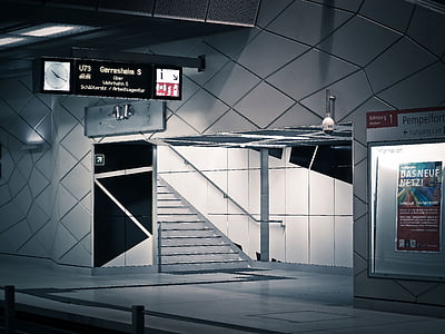 Metro, Bahnhof, Plattform, Zug, Architektur, Passagiere, u-Bahn