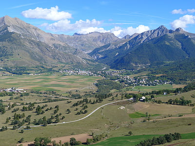 táj, természet, hegyi, völgy, falu, Alpok, Hautes-alpes