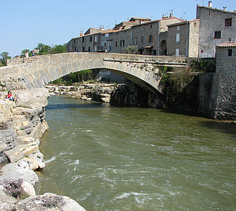 france, corbières, medieval village, bridge, river, architecture, europe