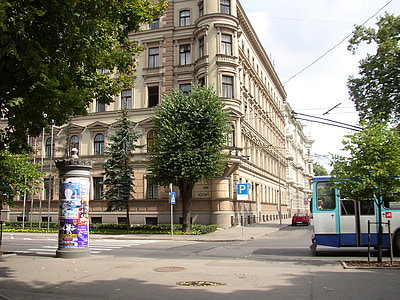 Riga, Letonya, sokak, sahne, Avrupa, tramvay
