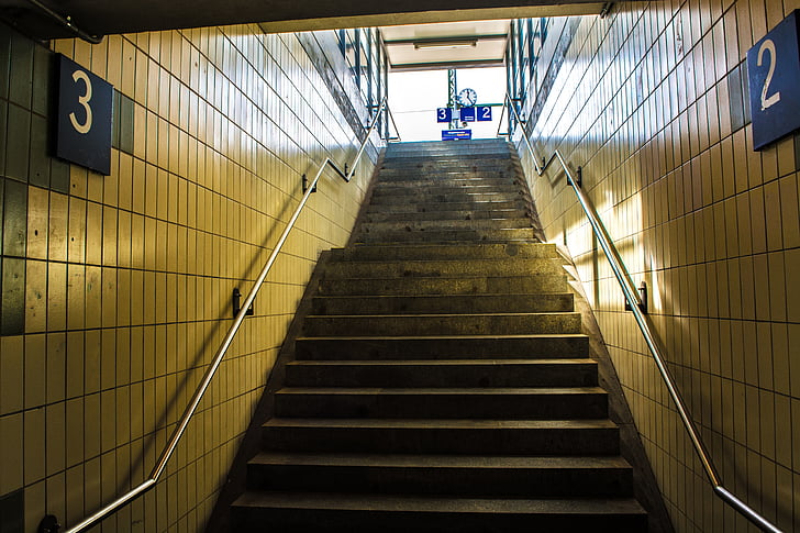 túnel, escadas, Estação Ferroviária, luz, amarelo, faixa, gradualmente