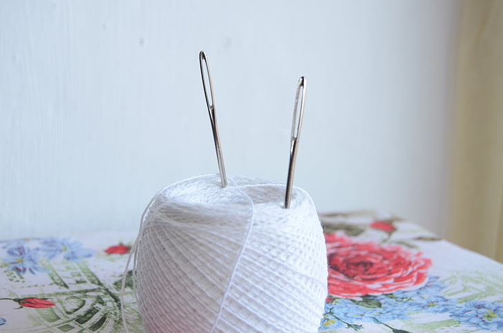 thread, needle, needlework, knitting, tangle, white thread, needles
