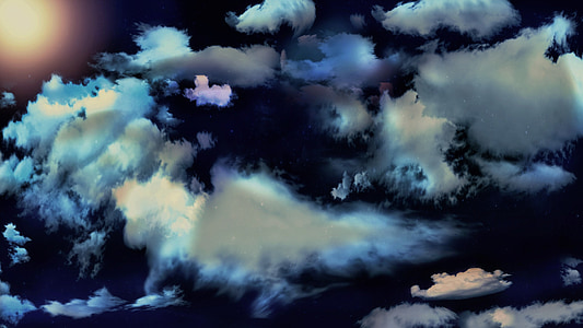 ночь, небо, романтический, облака