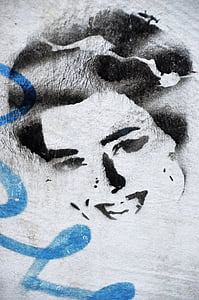 Graffiti, kvinna, gatukonst, väggen, väggmålning