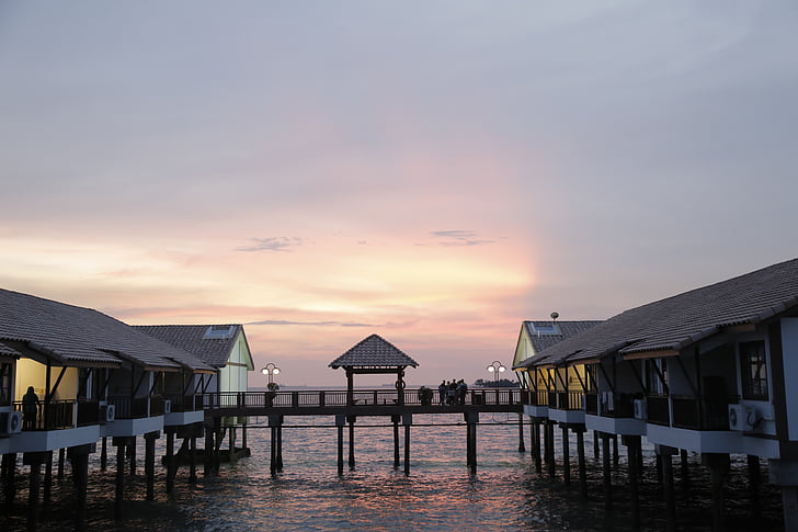 Dickson, solnedgång, Melaka, Malaysia, kvällen, Pier, havet