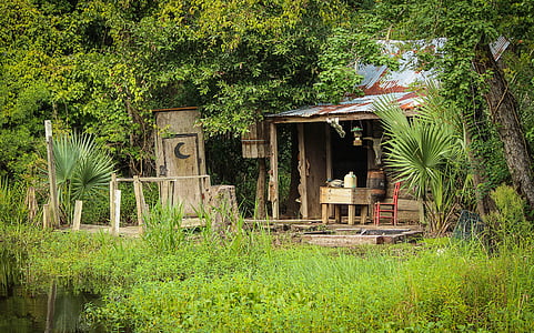 Cajun cabin, Cajun kultur, Bayou, Bayou stuga, Louisiana, träsket, Marsh