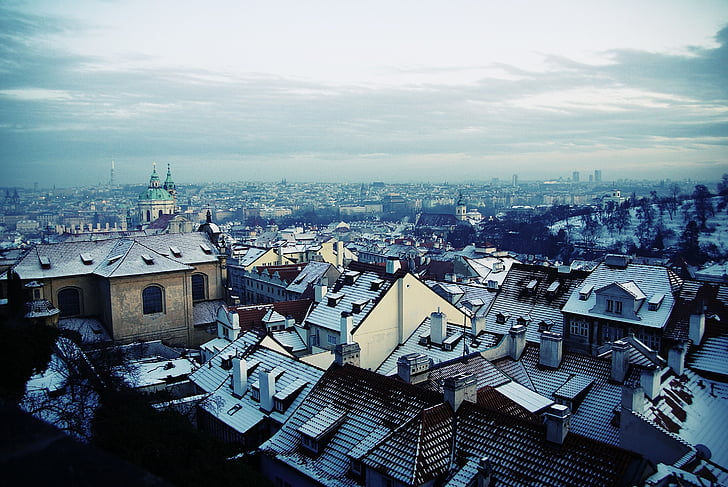 linn, City, Euroopa, talvel, külm, lumine, katused