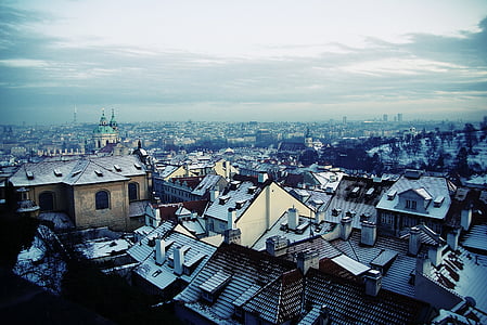 town, city, europe, winter, cold, snowy, roofs