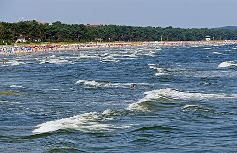 praia, Rügen, Binz, Mar Báltico, onda, nadar, Praia de areia