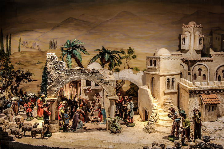 bressol, Nadal, Pare Noel, decoració, Jesús, targeta de felicitació, cultures