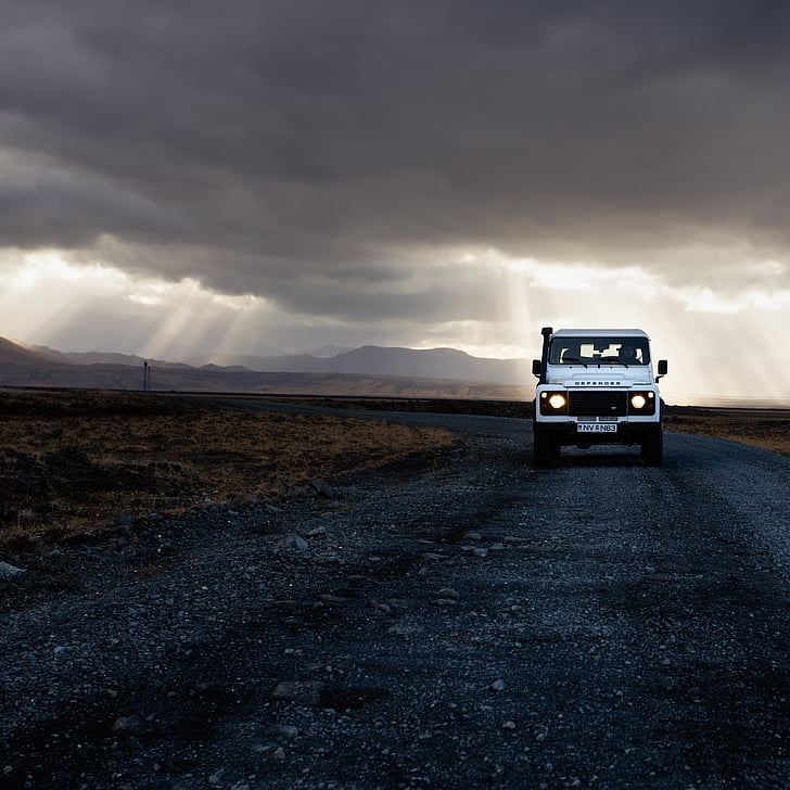 photography, white, vehicle, road, crepuscular, ray, dark