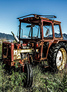 tractor, wreck, old, broken, vehicle, abandoned, machine