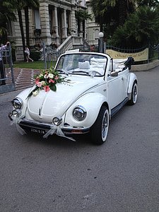 Oldtimer, VW escarabat, vehicle, automoció, casament, blanc, auto