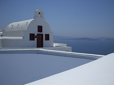 Graikija, Santorini, sala, bažnyčia, jūra