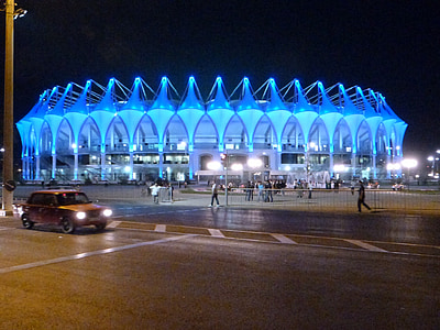 stadion, nogometni klub bunyodkor, Taškent, zvečer mesto, osvetlitev, mestne ulice, noč