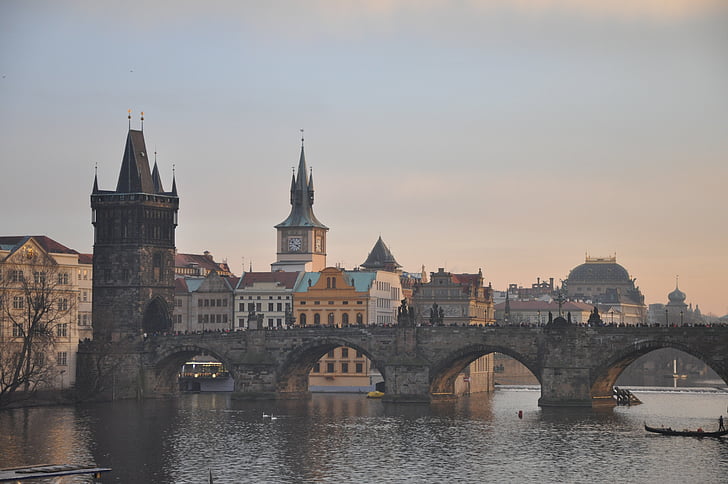 чешский, город, мне?, мост, здание, Прага, Река