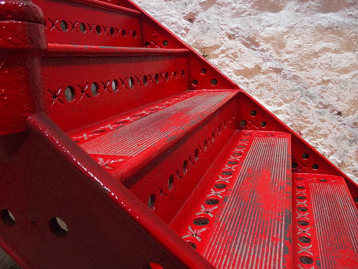 red, staircase, gradually, emergence, stairs, rise, architecture