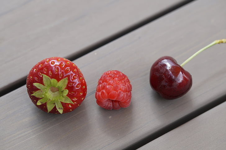 hedelmät, kesällä, marjat, hedelmät, kirsikka, punainen, Marja punainen