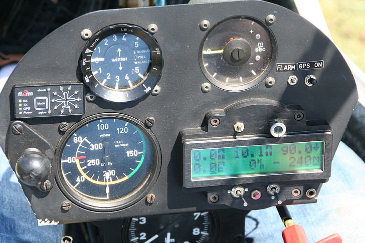 instrumentenpaneel, zweefvliegen, cockpit
