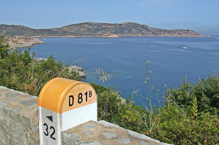 kilometer pole, ferie, Korsika, sjøen, Bay