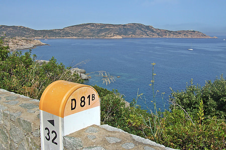 tiang kilometer, liburan, Corsica, laut, Bay