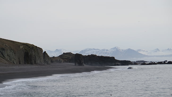 dia, Branco, praia, perto de, rocha, formações de, mar