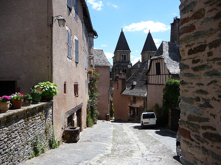 desa conques, abad pertengahan, Prancis, arsitektur, Eropa, Street, Kota