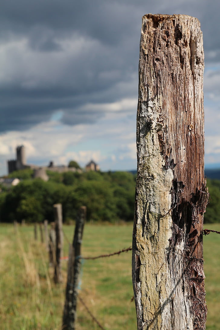 wood, pile, castle, old, weathered, clouds, forward