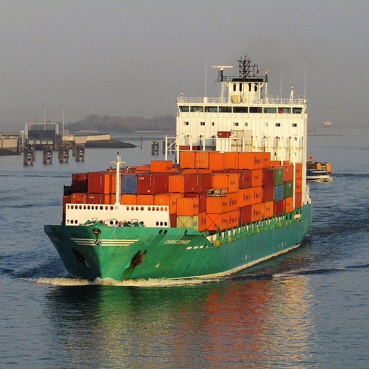 ship, river, containers, water, transport, vessel, outdoors