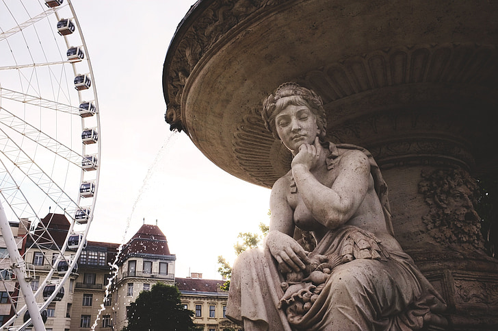 Budapest, air mancur, patung, roda