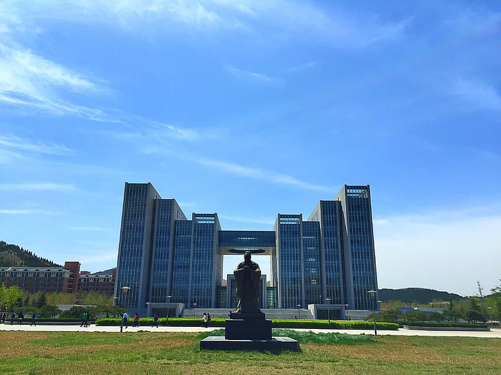 university, square, confucius, sky, cloud - sky, building exterior, grass
