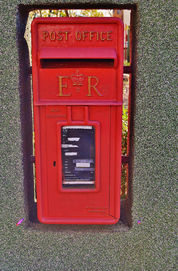 hộp thư, tiếng Anh, Anh bưu điện, cũ, màu đỏ, tường gắn kết