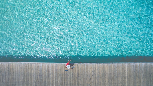 aéreo, Fotografía, persona, cerca de, piscina, mar, agua