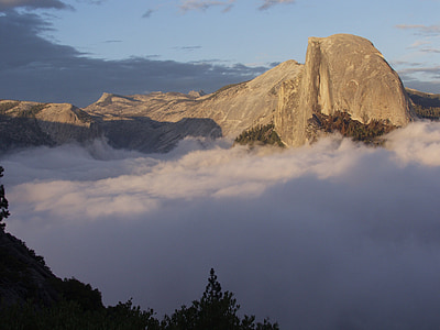 halve koepel, Yosemite, berg, piek, mist, graniet