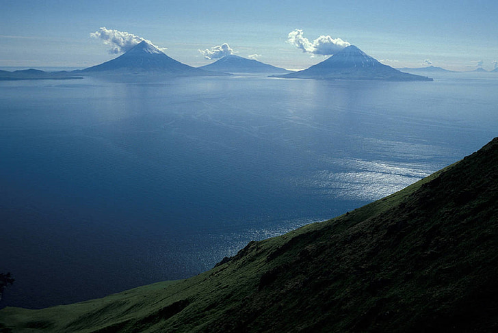 Otoci, Lanac, planine, vulkan, more, oceana, Aljaska