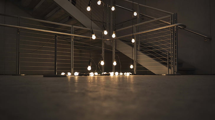 illuminated, light bulbs, lights, stairs, string lights, lighting equipment, built structure