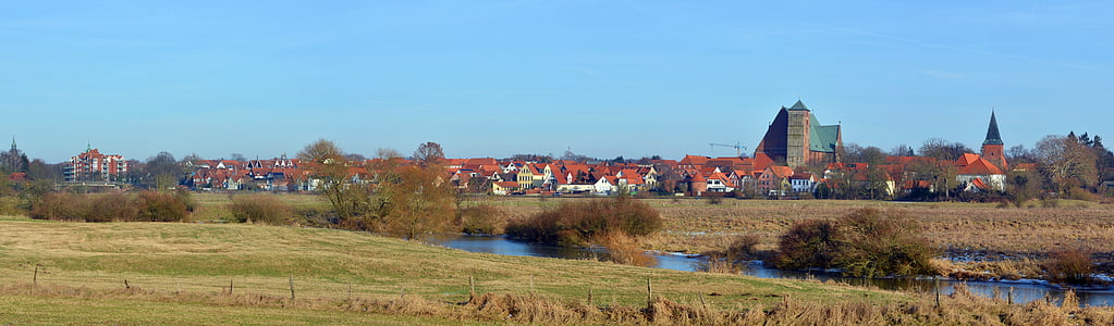 panorama, verden of all, verden dom, all, river, bank, pasture