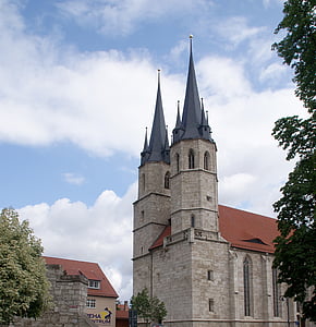 Mühlhausen, Biserica, turnuri, Steeple vârfuri, creştinism, Turingia Germania, vara