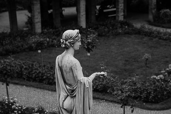 Antik, Statue, Mainau, Garten, schwarz / weiß