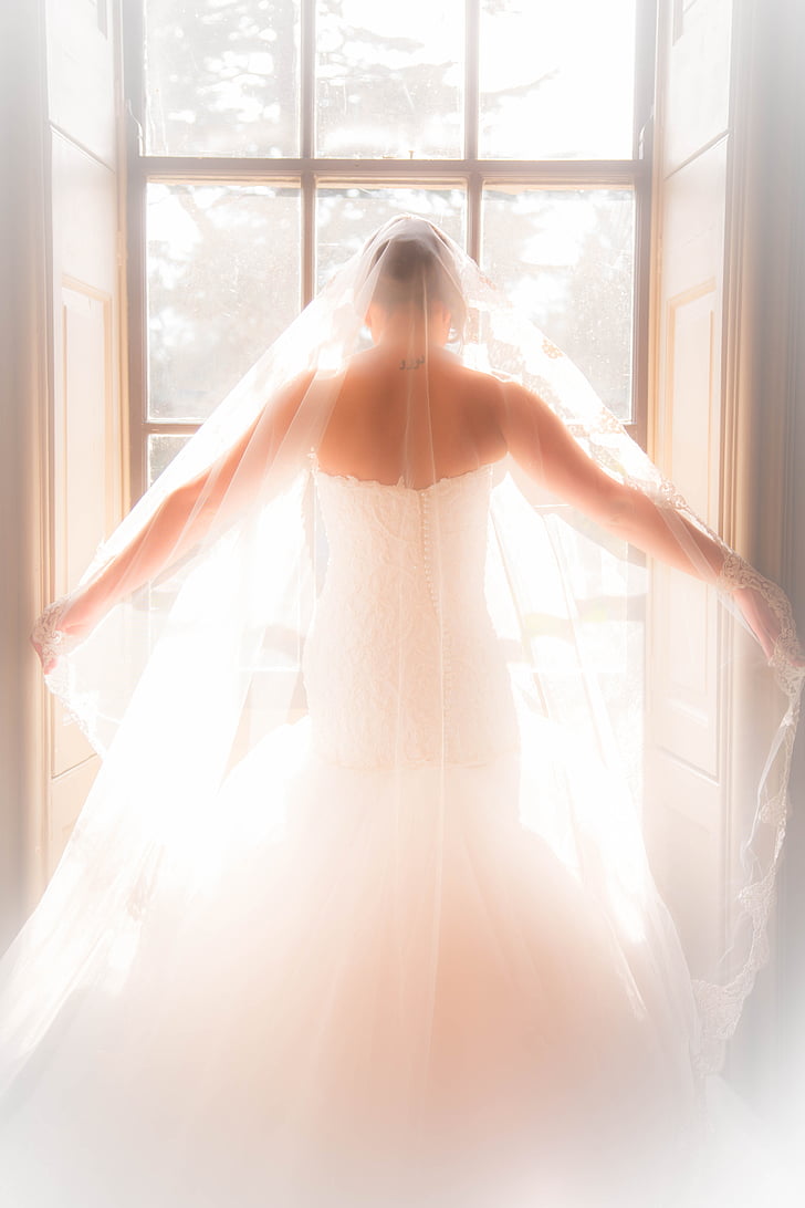 bridal, wedding dress, window, women's, wedding, white dress, one woman only