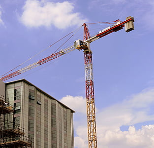 Crane, konstruktion, arbete, byggnadsställningar, byggnad, höjd, Sky