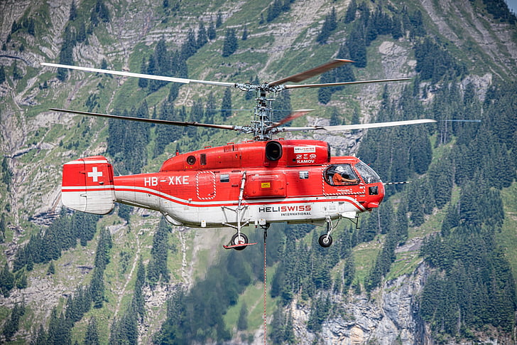 hélicoptère, exploitation forestière, travail, alpin, Kamov, montagne, rouge