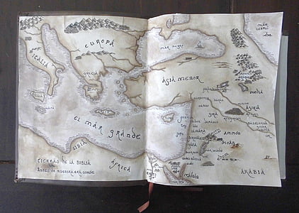 žemėlapyje, derlius, senovės žemėlapyje, senas, Europoje, Azija, knyga