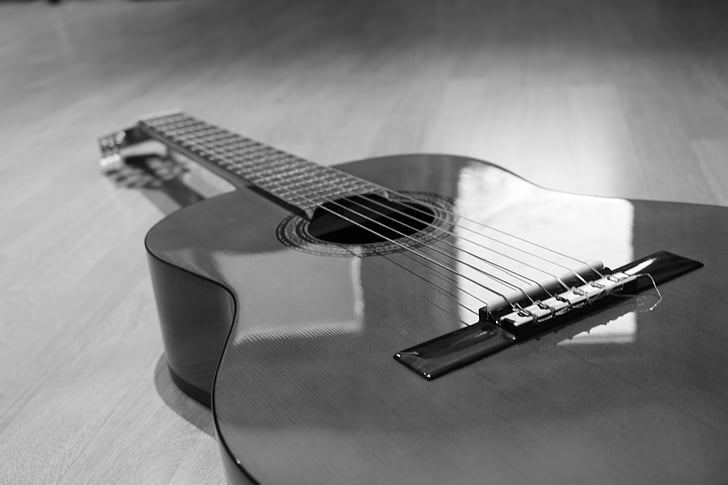 svart-hvitt, gitar, instrumentet
