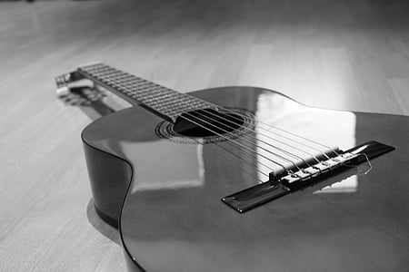 black and white, guitar, instrument